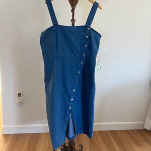 Kale Generation Women's Size 2X Asymmetrical Button Front Wide Strap Denim Dress